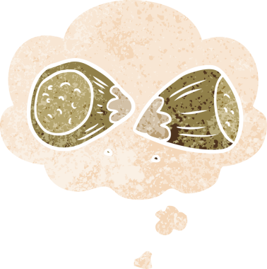 Düşünce baloncuklu karikatür fındıkları grunge sıkıntılı retro dokuma tarzı bir insan tarafından çizilmiş