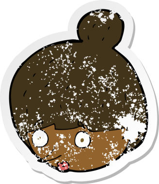 Bir karikatürün gerilimli çıkartması bir insan tarafından çizilmiş şaşırmış kadın yüzü.