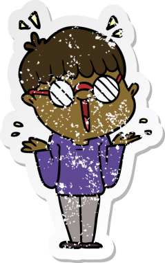 Bir insan tarafından çizilmiş gözlük takan çizgi film karakterinin sıkıntılı çıkartması.