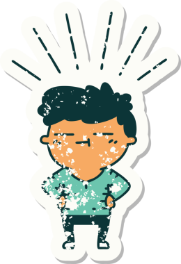 Dövme stili eski bir çıkartma. Bir insan tarafından çizilmiş mutlu adam.