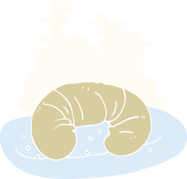 Bir insan tarafından çizilmiş sıcak kruvasanın düz renk çizimi