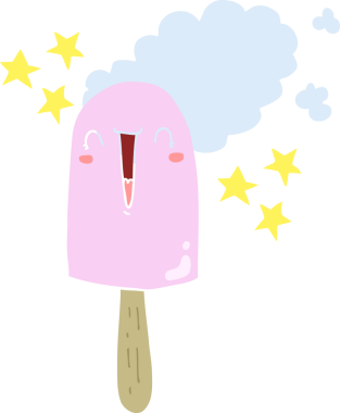 Sevimli düz renkli çizgi film buz lolipopu bir insan tarafından çizilmiş.
