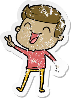 Bir insan tarafından çizilmiş gülen karikatür adamın sıkıntılı çıkartması.