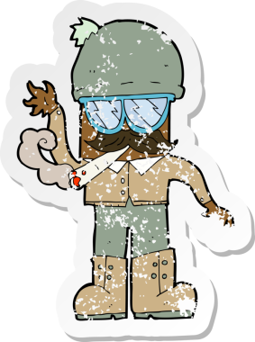 Bir insanın çizdiği esrarı içen bir karikatürcünün sıkıntılı retro yapıştırması.