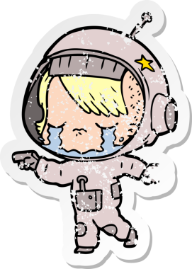 Bir insan tarafından çizilmiş ağlayan astronot bir kızın sıkıntılı çıkartması.