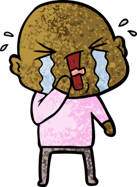 Bir insan tarafından çizilmiş ağlayan kel bir adam.