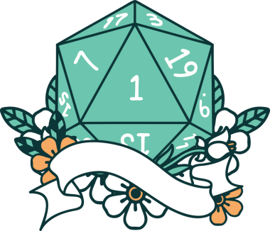 Retro Dövme Biçimi Doğal Bir d20 zar bir insan tarafından çizildi