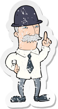 Bir insan tarafından çizilmiş melon şapkalı bir çizgi film karakterinin gerilimli çıkartması.