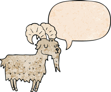 Bir insan tarafından çizilmiş eski moda konuşma baloncuklu çizgi film keçisi.