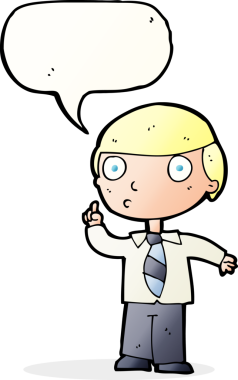 Bir insan tarafından çizilmiş konuşma balonu olan bir okul çocuğu.