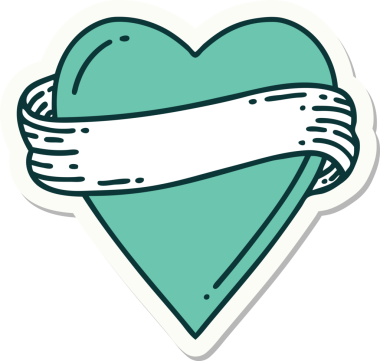 Bir insan tarafından çizilmiş geleneksel bir kalp ve bayrak stili dövme çıkartması.