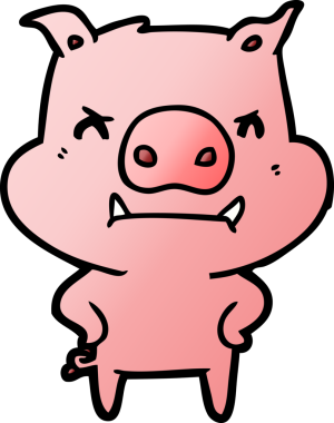 Bir insan tarafından çizilmiş kızgın çizgi film domuzu.