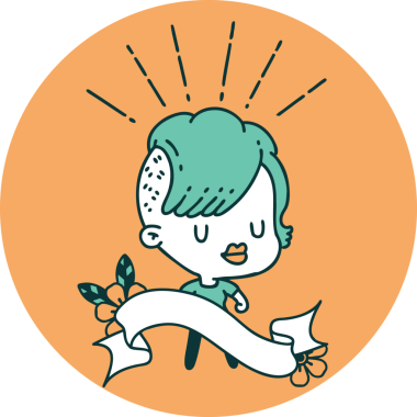 Bir insan tarafından çizilmiş dövme stili bir hipster kızın simgesi.