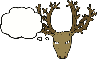 Bir insan tarafından çizilmiş düşünce baloncuklu bir geyik kafası.