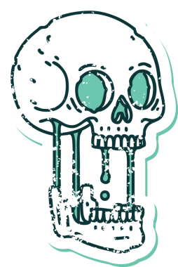 Bir insan tarafından çizilmiş bir kafatasının sembolik dövmeli görüntüsü.