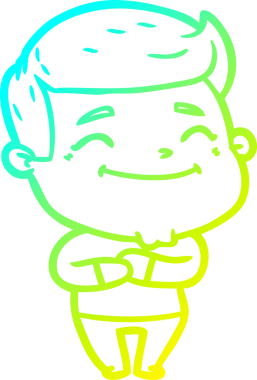 Bir insan tarafından çizilmiş mutlu bir çizgi film karakteri çizimi.