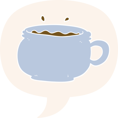 Bir insan tarafından çizilmiş eski moda konuşma baloncuklu sıcak kahve.