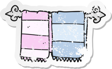 Bir insan tarafından çizilmiş banyo havlularının gerilimli yapıştırması.