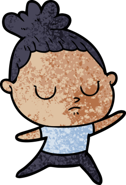 Bir insan tarafından çizilmiş sakin bir kadın çizgi filmi.