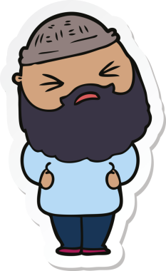 Bir insan tarafından çizilmiş sakallı bir karikatür adamın çıkartması.