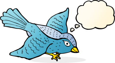 Bir insan tarafından çizilmiş düşünce balonlu uçan kuş.