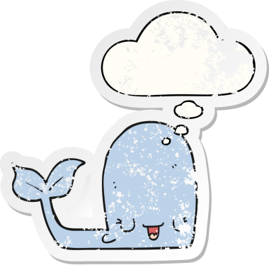 Düşünce baloncuklu mutlu balina dertli bir çıkartma gibi bir insan tarafından çizilmiş