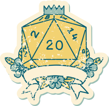 Retro Dövme Biçimi Doğal 20 kritik vuruş D20 zar bir insan tarafından çizildi