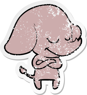 Bir insan tarafından çizilmiş gülümseyen bir filin sıkıntılı çıkartması.