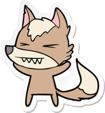 Bir insan tarafından çizilmiş kızgın bir kurt çizgi filminin çıkartması.