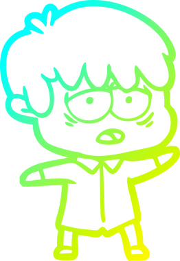 Bir insan tarafından çizilmiş, bitkin bir çocuğun soğuk çizgi çizimi.