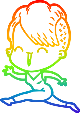 Gökkuşağı gradyan çizgi çizimi Bir insan tarafından çizilmiş mutlu hippi kız