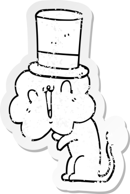 Bir insan tarafından çizilmiş silindir şapkalı şirin bir aslanın sıkıntılı çıkartması.