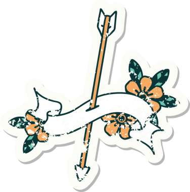 Bir insan tarafından çizilmiş bir okun sancağı olan eski bir etiket