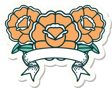 Bir insan tarafından çizilmiş bir buket çiçeğin pankartıyla dövme stili.