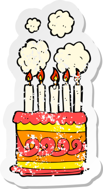 Bir insan tarafından çizilmiş bir doğum günü pastasının gerilimli retro yapıştırması.
