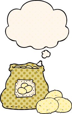 Çizgi roman tarzında bir insan tarafından çizilmiş bir patates çantası.