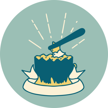 Bir insan tarafından çizilmiş ağaç kütüğündeki dövme stili baltanın simgesi