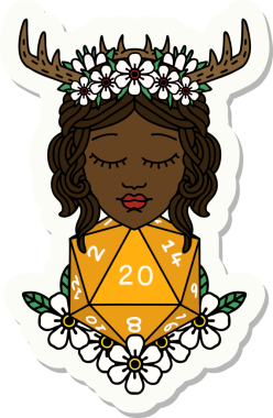 Bir insan tarafından çizilmiş 20 zarlı insan Druid çıkartması.