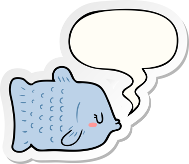 Bir insan tarafından çizilmiş balon çıkartmalı karikatür balığı.