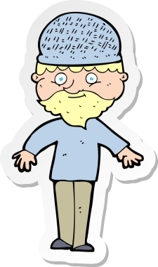 Bir insan tarafından çizilmiş kış şapkalı bir karikatür adamın çıkartması.