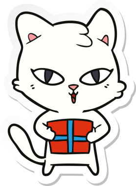 Bir insan tarafından çizilmiş çizgi film kedisinin çıkartması.