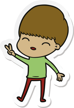 Bir insan tarafından çizilmiş mutlu bir çizgi film çocuğunun çıkartması.