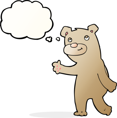 Bir insan tarafından çizilmiş düşünce baloncuklu mutlu sallanan ayı.