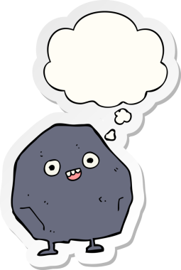 Düşünce baloncuğu insan tarafından çizilmiş bir çıkartma olan karikatür rock.