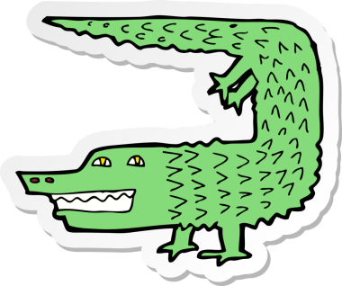 Bir insan tarafından çizilmiş timsah çizgi film etiketi.