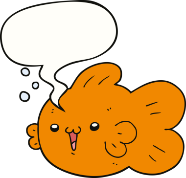 Bir insan tarafından çizilmiş konuşma balonlu çizgi film balığı.