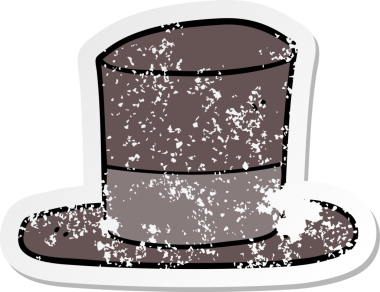 Bir insan tarafından çizilmiş bir çizgi film silindir şapkasının sıkıntılı çıkartması.