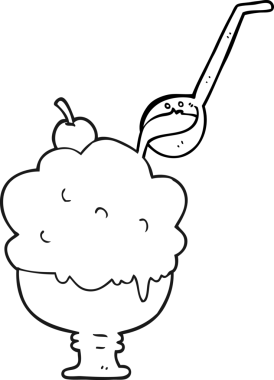 Bir insan tarafından çizilmiş siyah beyaz çizgi film dondurması.