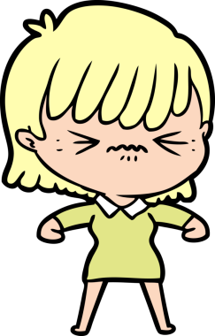 Bir insan tarafından çizilmiş kızgın çizgi film kızı.