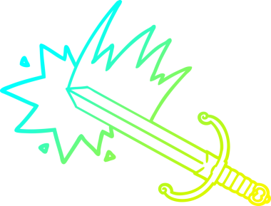 Bir insanın çizdiği sallanan karikatür kılıcının soğuk eğimli çizgisi.